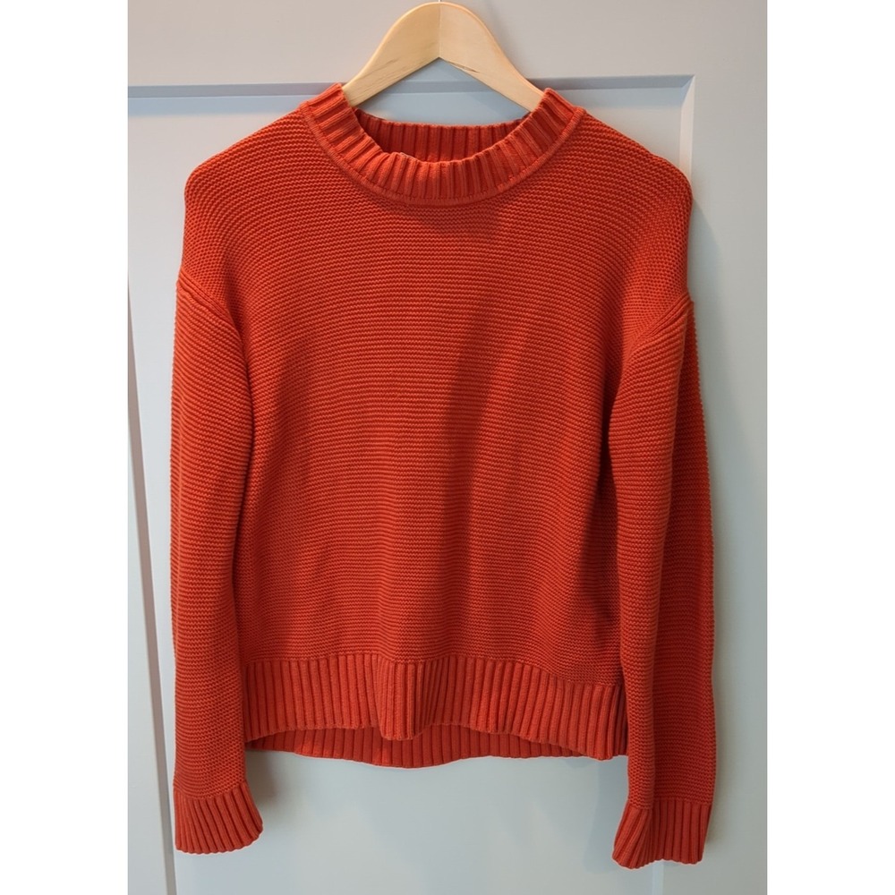 Everlane Womens S Orange Knit Long Sleeve Crew Neck Sweater‎
